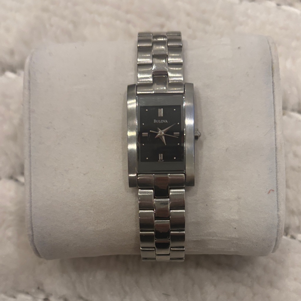Bulova Silver Bracelet Watch With Black Dial